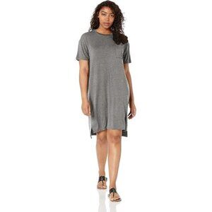 Women's Jersey Oversized-Fit Short-Sleeve Pocket T-Shirt Dress Gray Sz S NEW